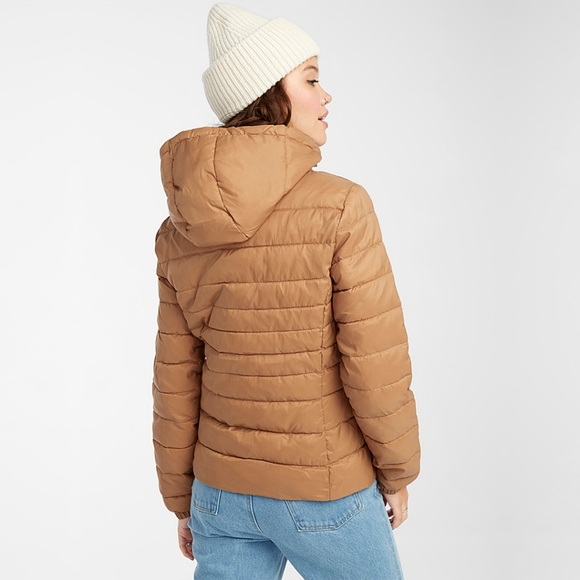 Simons packable cropped light puff jacket in taupe/khaki - Picture 6 of 6